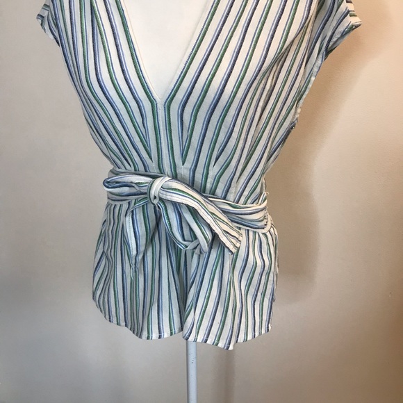 Max Studio Belted Striped Short Sleeve Shirt M - Picture 3 of 7
